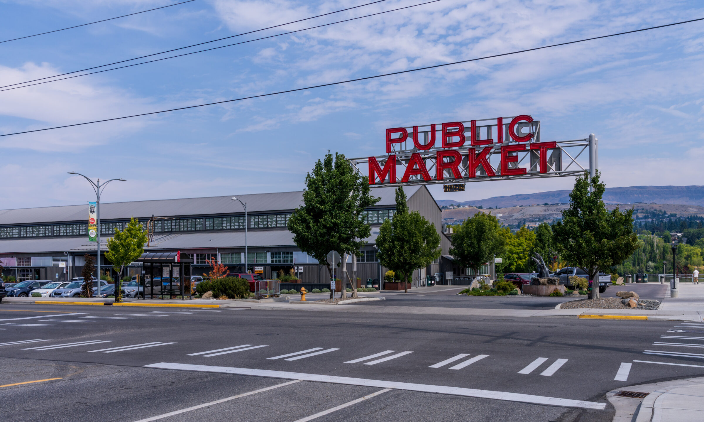 Entrance to Pybus Public Market in old metal works in Wenatchee WA